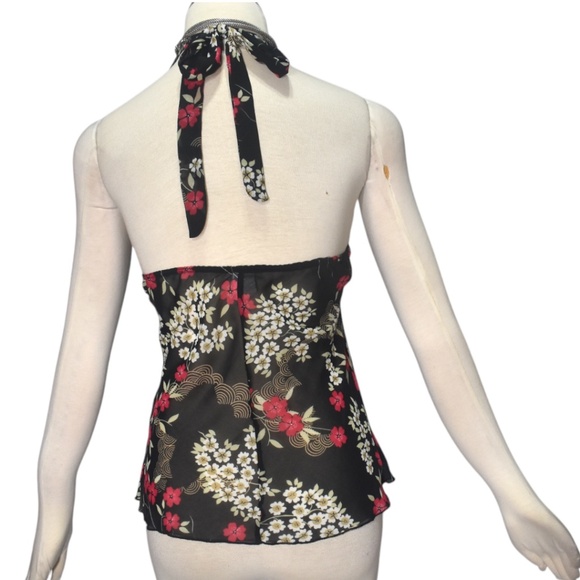 Vintage Y2k Floral Print Halter Top Pia M L - Picture 3 of 5